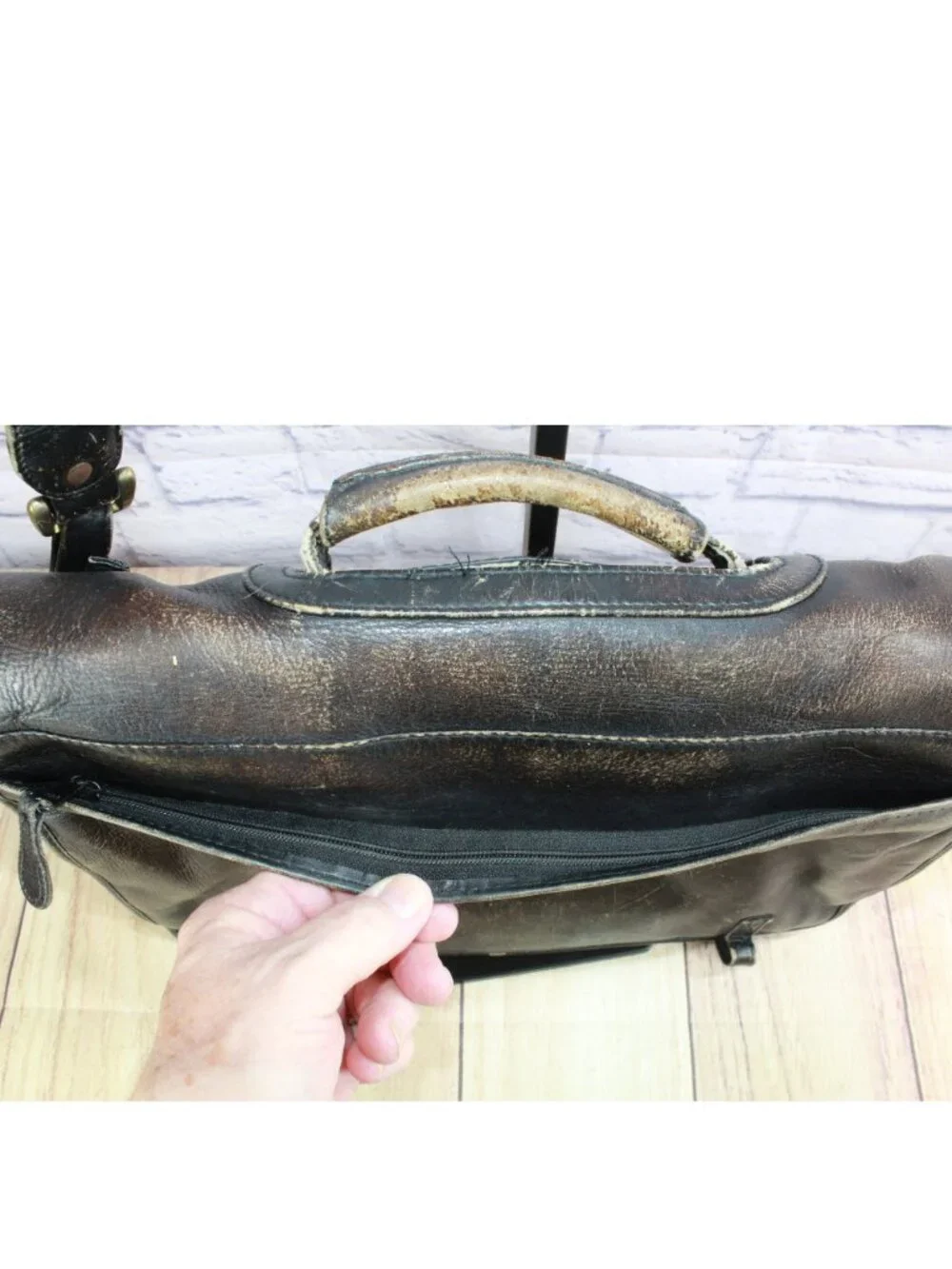 Vintage Brown Leather Messenger Laptop Briefcase Satchel Shoulder Bag 15x10